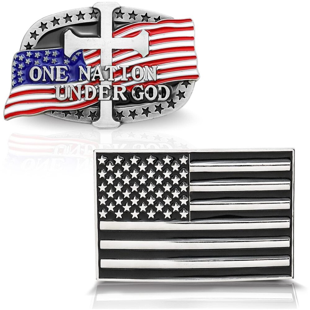 7417 2 Pieces American Flag Belt Buckle, Western Cowboy Large Buckles Moto